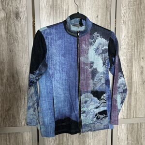 Dressori Top Size S Full Zip Pockets Crane Asian Inspired Artsy